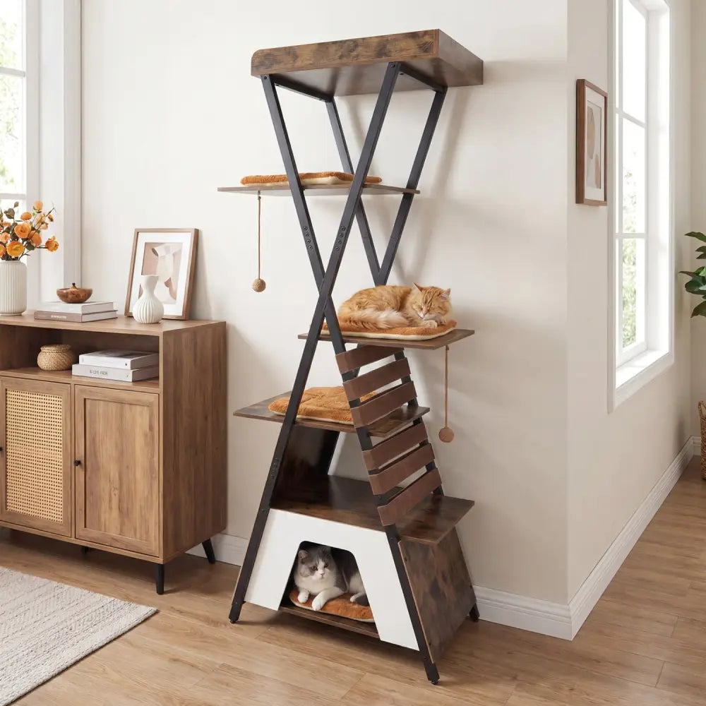 73 Inch Multi-level Cat Tree for Indoor Cats with Elevated Perch and Large Condo-Rustic Brown - Rustic Brown - Cat