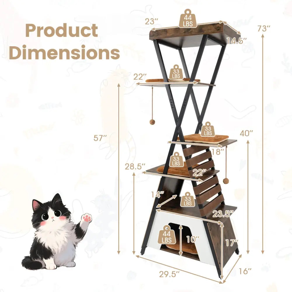 73 Inch Multi-level Cat Tree for Indoor Cats with Elevated Perch and Large Condo-Rustic Brown - Rustic Brown - Cat