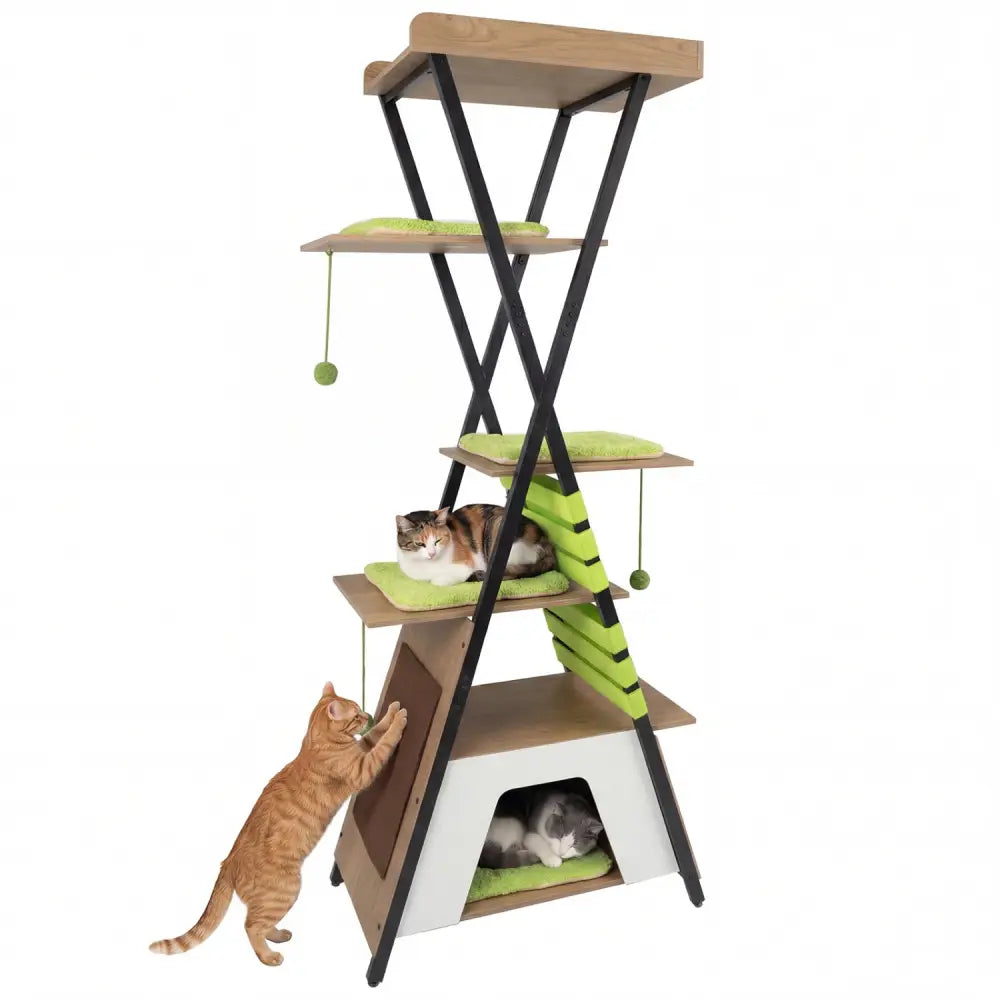 73 Inch Multi-level Cat Tree for Indoor Cats with Elevated Perch and Large Condo-Green - Green - Cat Trees Condos &