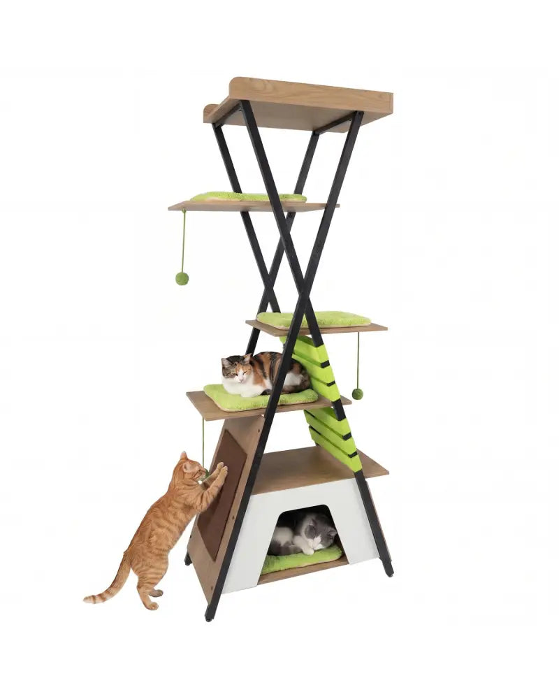 73 Inch Multi-level Cat Tree for Indoor Cats with Elevated Perch and Large Condo-Green - Green - Cat Trees Condos &