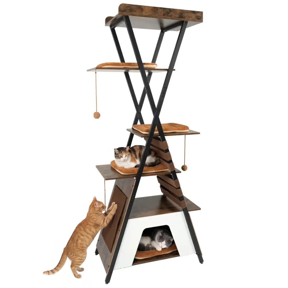 73 Inch Multi-level Cat Tree for Indoor Cats with Elevated Perch and Large Condo-Rustic Brown - Rustic Brown - Cat