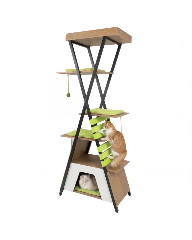 73 Inch Multi-level Cat Tree for Indoor Cats with Elevated Perch and Large Condo-Green - Green - Cat Trees Condos &