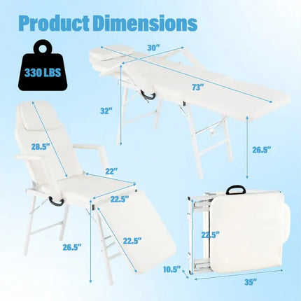 73 Inch Portable Tattoo Salon Facial Bed Massage Table - White - Spa & Salon