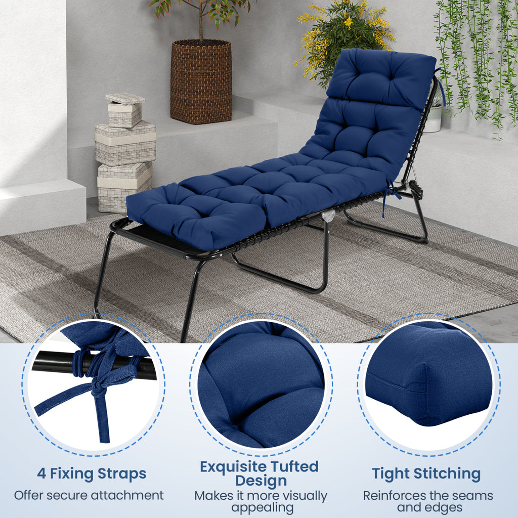 73"x22" Outdoor Lounge Chaise Cushion with High Back String Ties Set of 2-Navy