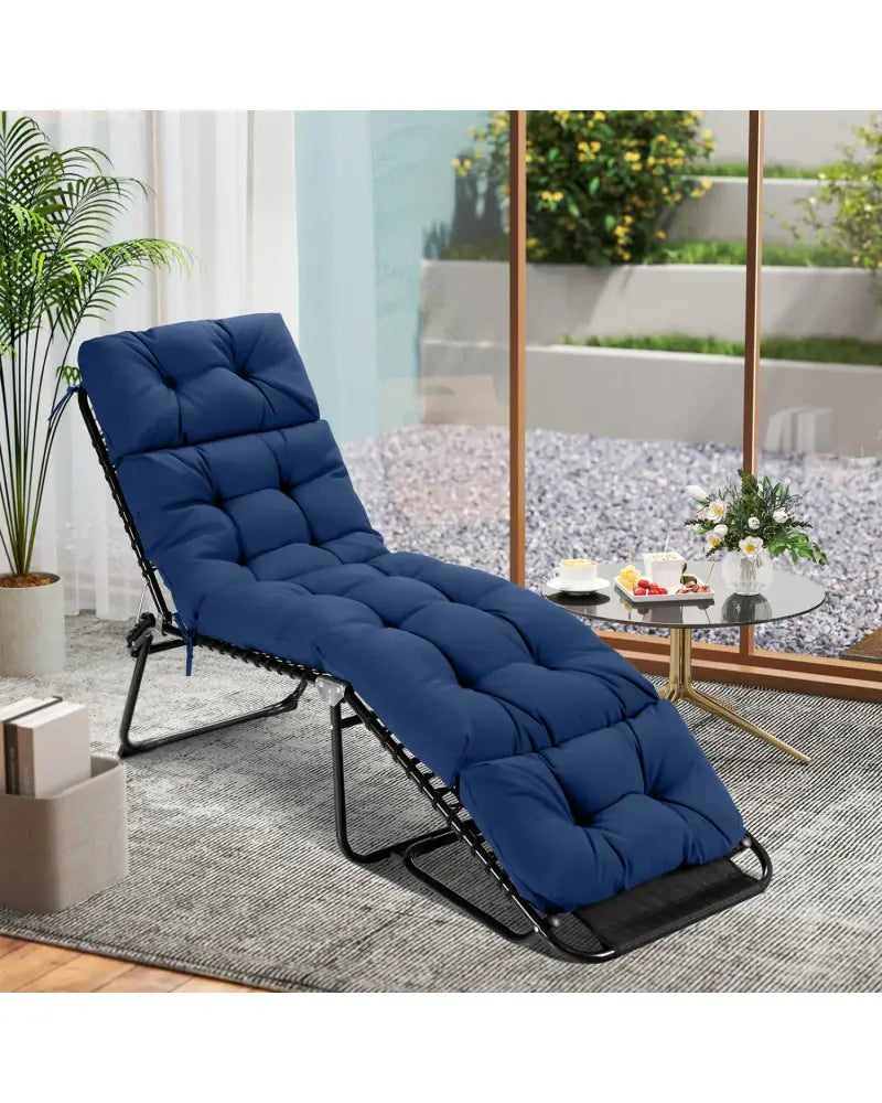 73’’x22’’ Outdoor Lounge Chaise Cushion with High Back String Ties Set of 2-Navy - Navy - Outdoor Furniture Accessories