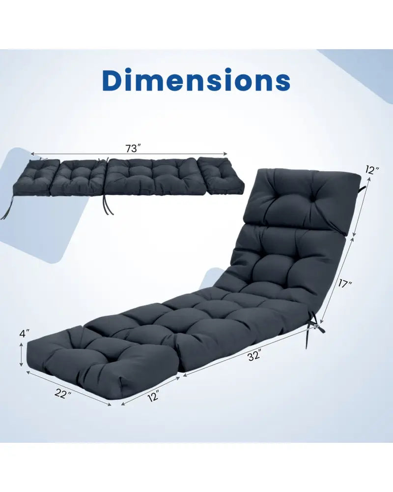 73’’x22’’ Outdoor Lounge Chaise Cushion with High Back String Ties Set of 2-Gray - Gray - Outdoor Furniture Accessories