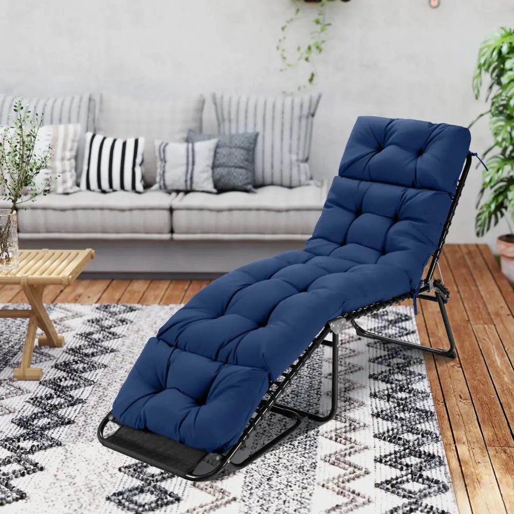 73’’x22’’ Outdoor Lounge Chaise Cushion with High Back String Ties Set of 2-Navy - Navy - Outdoor Furniture Accessories