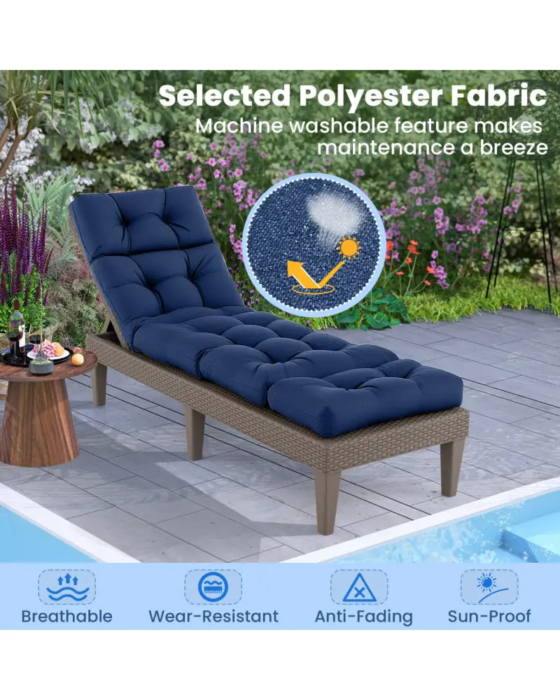 73’’x22’’ Outdoor Lounge Chaise Cushion with High Back String Ties Set of 2-Navy - Navy - Outdoor Furniture Accessories