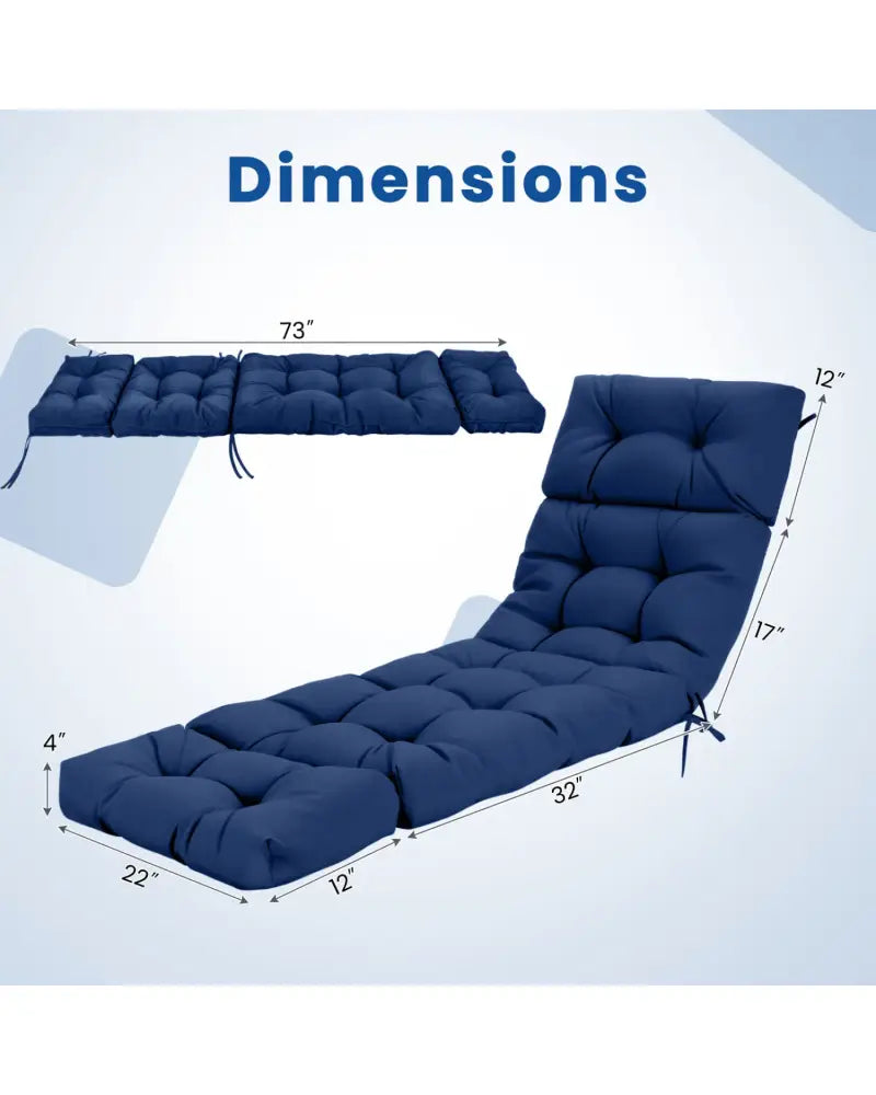 73’’x22’’ Outdoor Lounge Chaise Cushion with High Back String Ties Set of 2-Navy - Navy - Outdoor Furniture Accessories