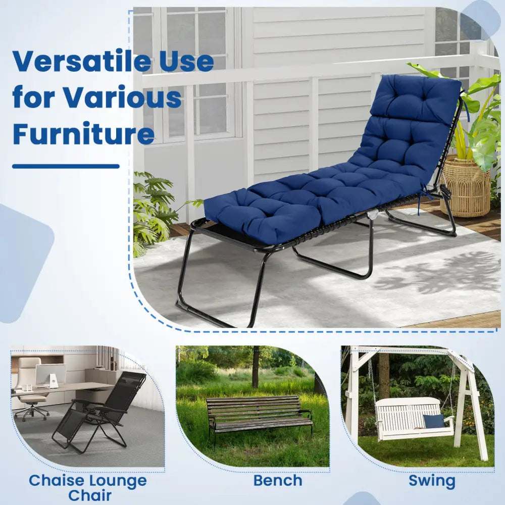 73’’x22’’ Outdoor Lounge Chaise Cushion with High Back String Ties Set of 2-Navy - Navy - Outdoor Furniture Accessories