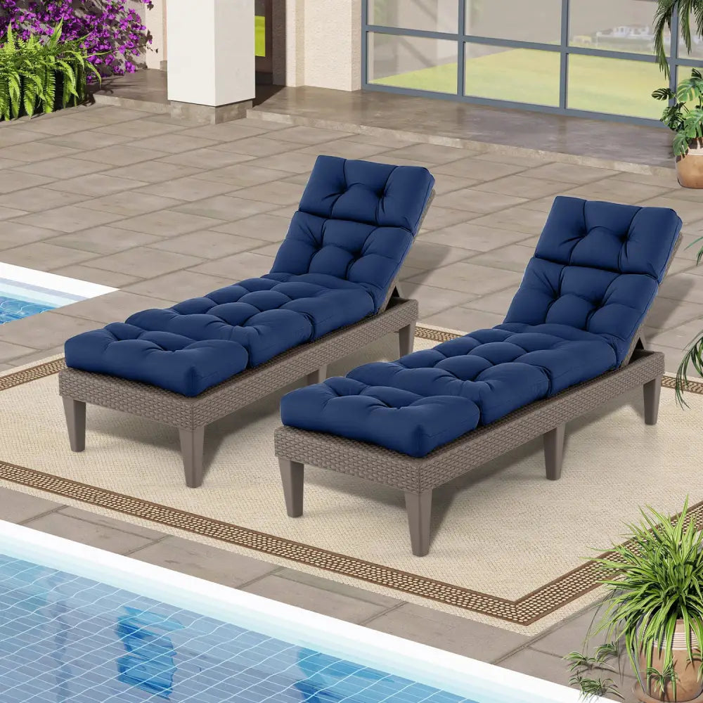 73’’x22’’ Outdoor Lounge Chaise Cushion with High Back String Ties Set of 2-Navy - Navy - Outdoor Furniture Accessories