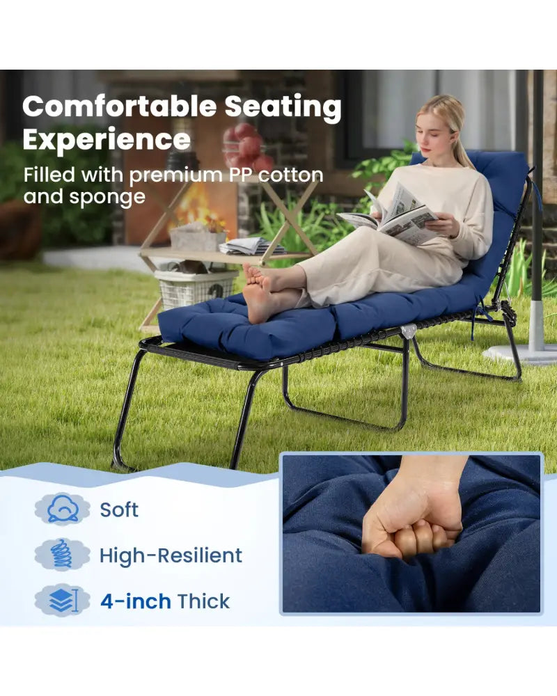 73’’x22’’ Outdoor Lounge Chaise Cushion with High Back String Ties Set of 2-Navy - Navy - Outdoor Furniture Accessories