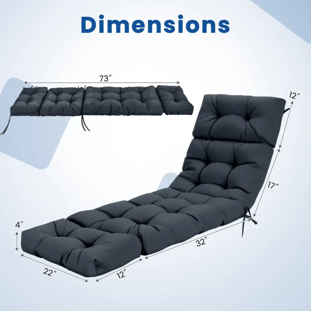 73’’x22’’ Outdoor Lounge Chaise Cushion with High Back String Ties Set of 2-Gray - Gray - Outdoor Furniture Accessories