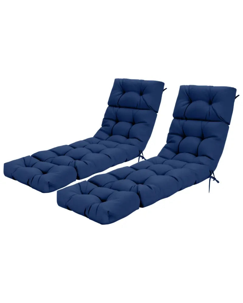 73’’x22’’ Outdoor Lounge Chaise Cushion with High Back String Ties Set of 2-Navy - Navy - Outdoor Furniture Accessories
