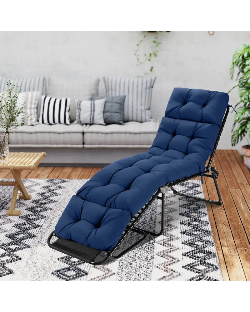 73’’x22’’ Outdoor Lounge Chaise Cushion with High Back String Ties Set of 2-Navy - Navy - Outdoor Furniture Accessories