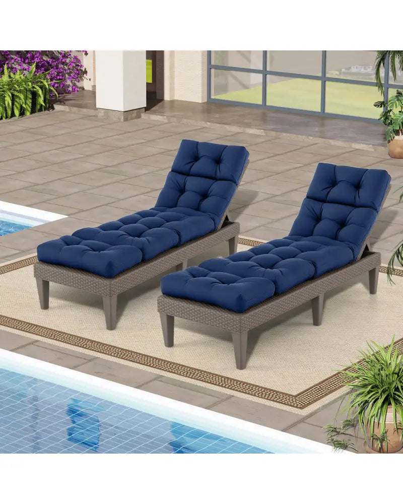 73’’x22’’ Outdoor Lounge Chaise Cushion with High Back String Ties Set of 2-Navy - Navy - Outdoor Furniture Accessories