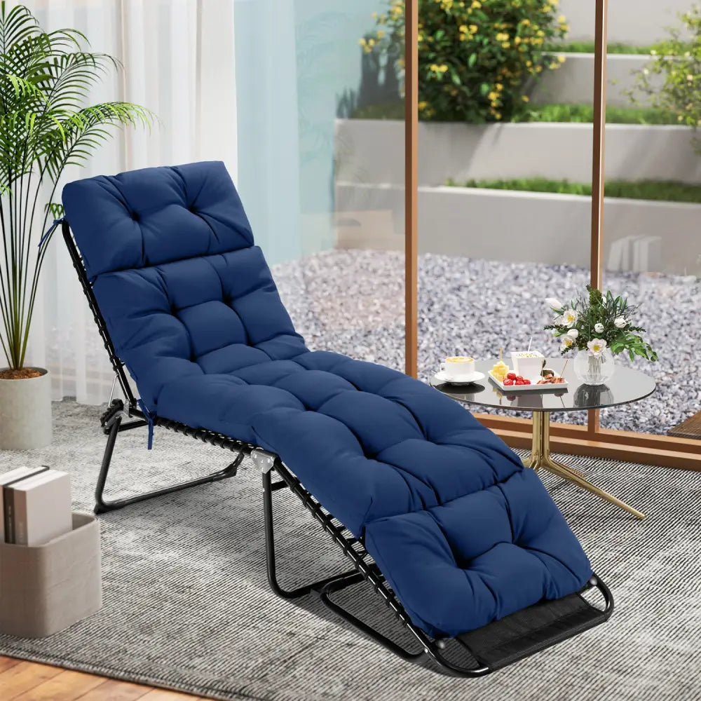 73’’x22’’ Outdoor Lounge Chaise Cushion with High Back String Ties Set of 2-Navy - Navy - Outdoor Furniture Accessories