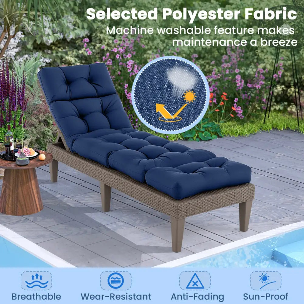 73’’x22’’ Outdoor Lounge Chaise Cushion with High Back String Ties Set of 2-Navy - Navy - Outdoor Furniture Accessories