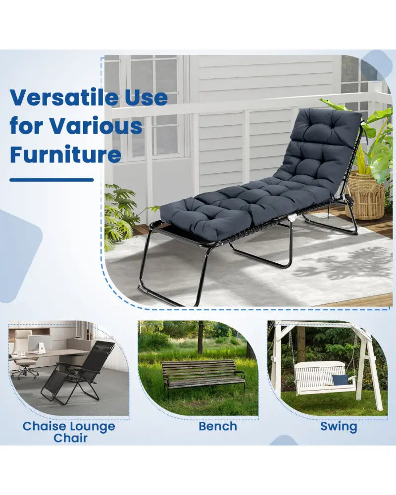 73’’x22’’ Outdoor Lounge Chaise Cushion with High Back String Ties Set of 2-Gray - Gray - Outdoor Furniture Accessories