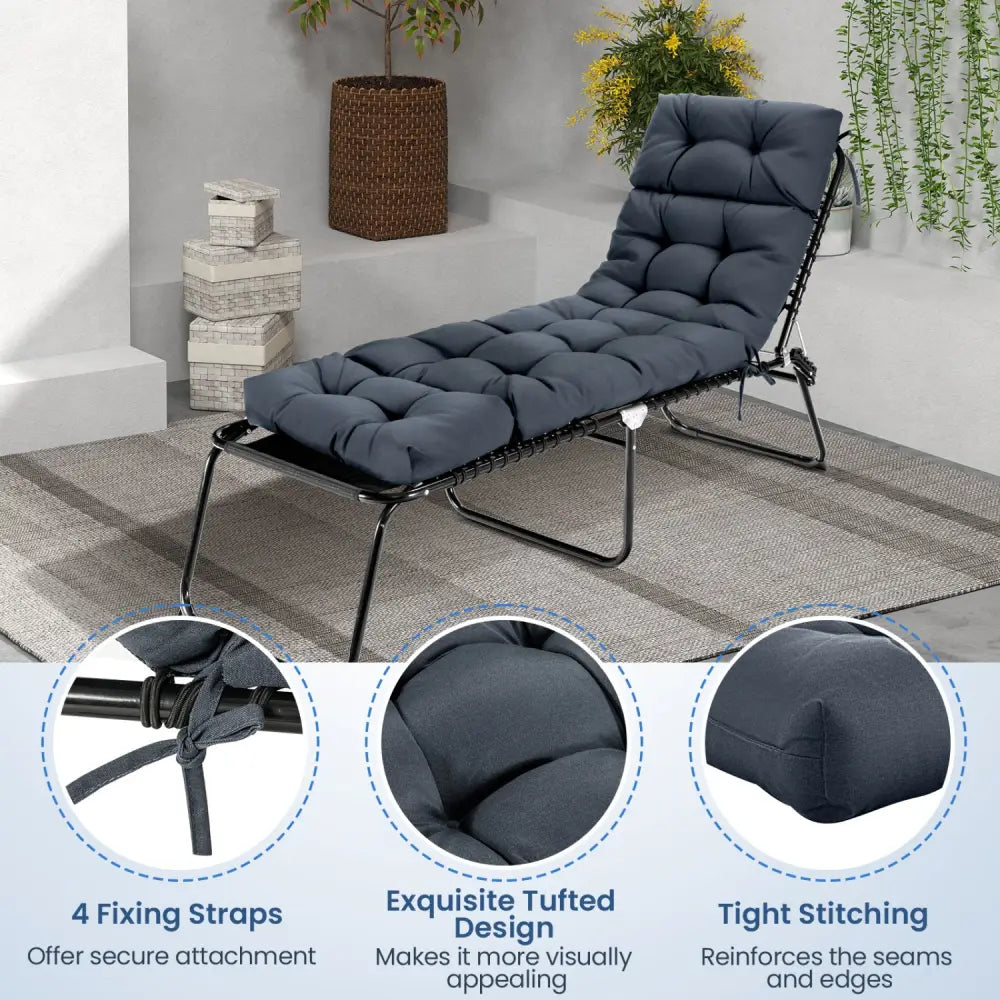 73’’x22’’ Outdoor Lounge Chaise Cushion with High Back String Ties Set of 2-Gray - Gray - Outdoor Furniture Accessories
