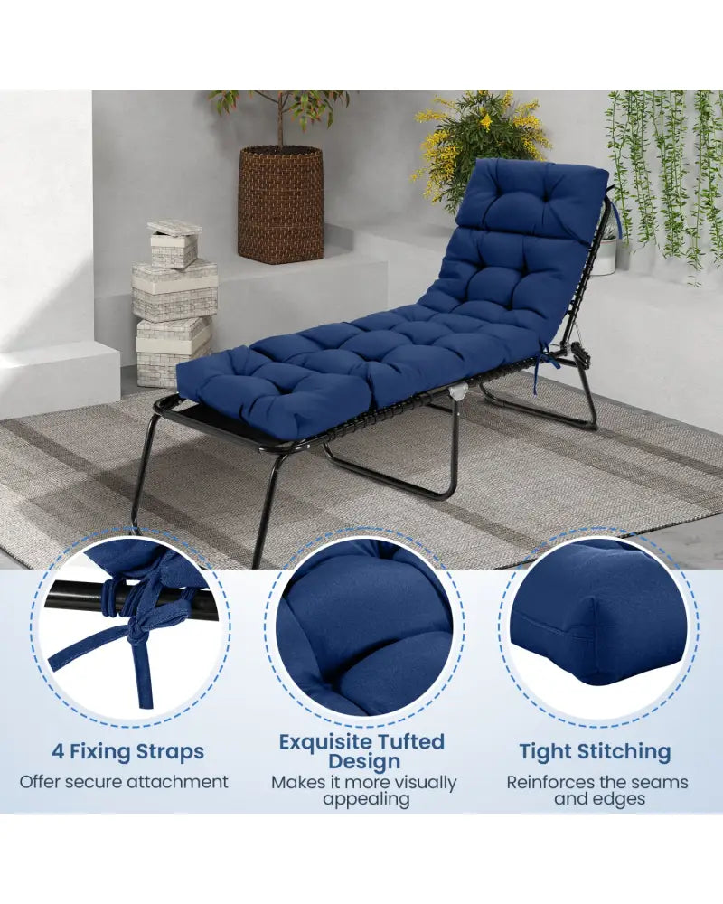 73’’x22’’ Outdoor Lounge Chaise Cushion with High Back String Ties Set of 2-Navy - Navy - Outdoor Furniture Accessories