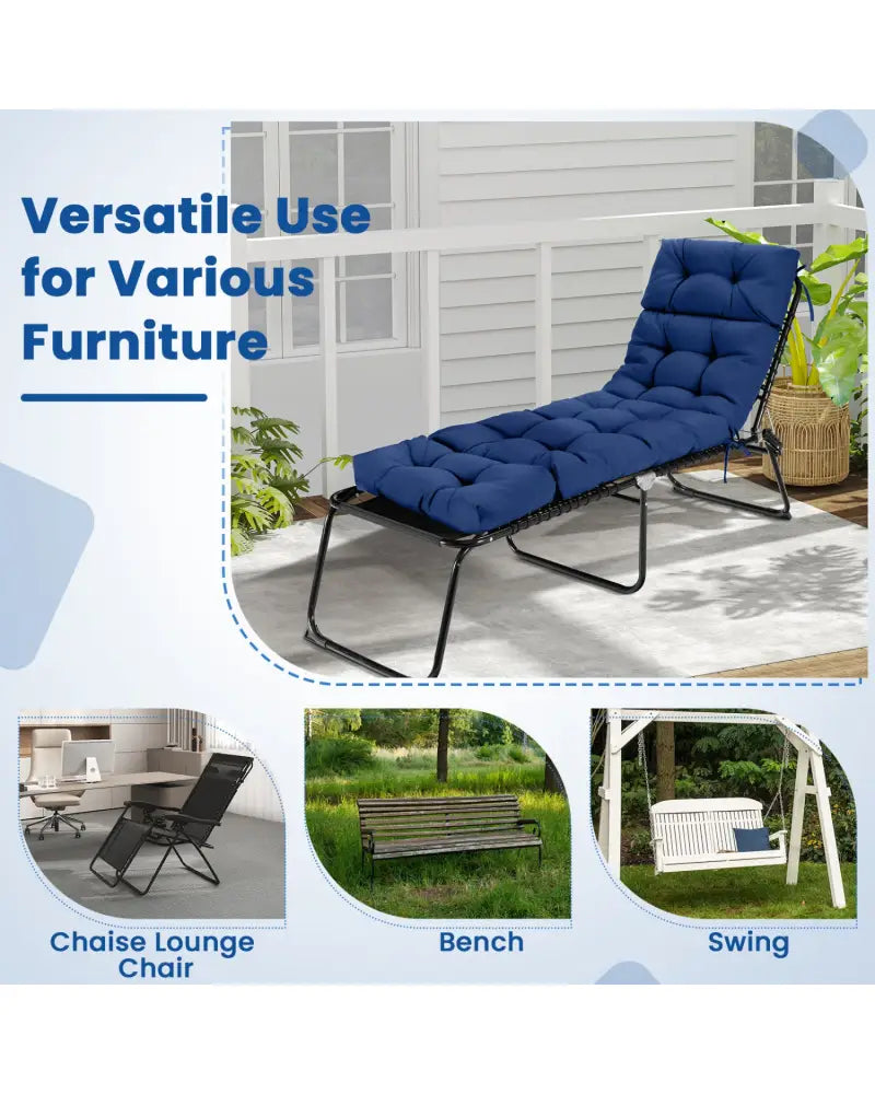 73’’x22’’ Outdoor Lounge Chaise Cushion with High Back String Ties Set of 2-Navy - Navy - Outdoor Furniture Accessories