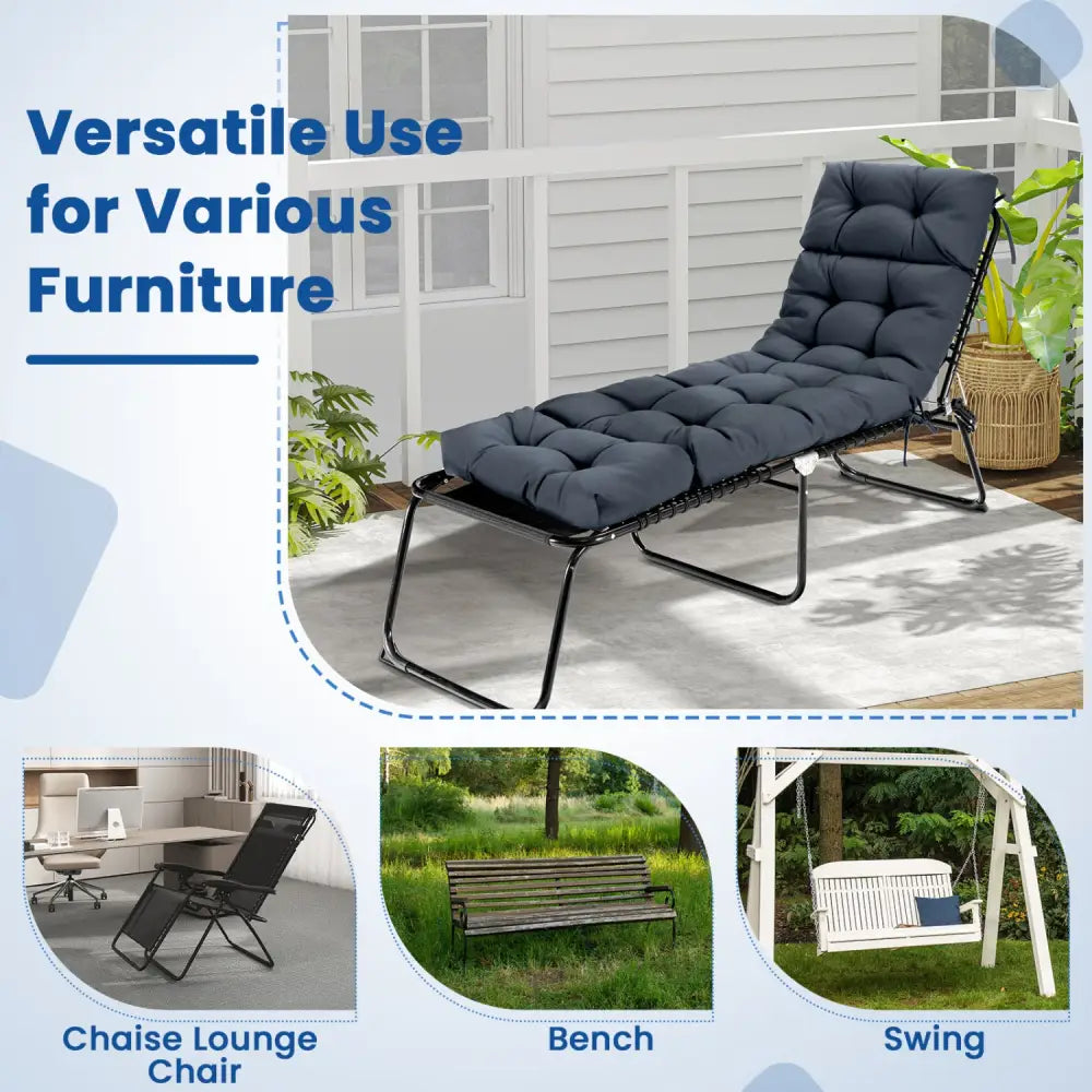 73’’x22’’ Outdoor Lounge Chaise Cushion with High Back String Ties Set of 2-Gray - Gray - Outdoor Furniture Accessories