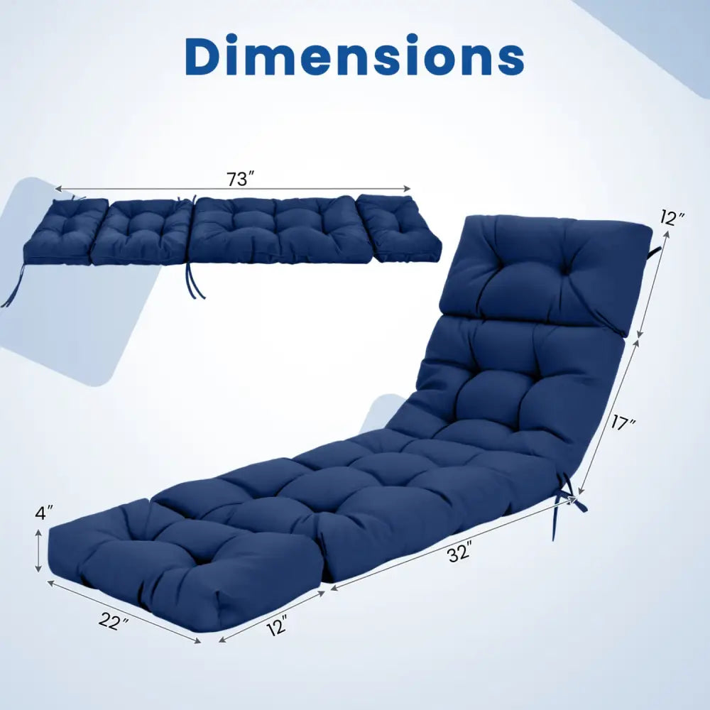 73’’x22’’ Outdoor Lounge Chaise Cushion with High Back String Ties Set of 2-Navy - Navy - Outdoor Furniture Accessories
