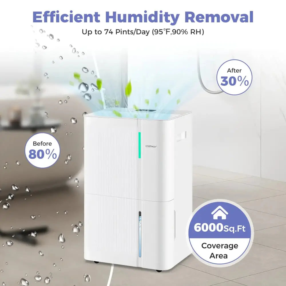74/96 Pints Dehumidifier for Home 4500/5500 Sq. Ft Dehumidifier with 3 Modes-74 Pints Costway