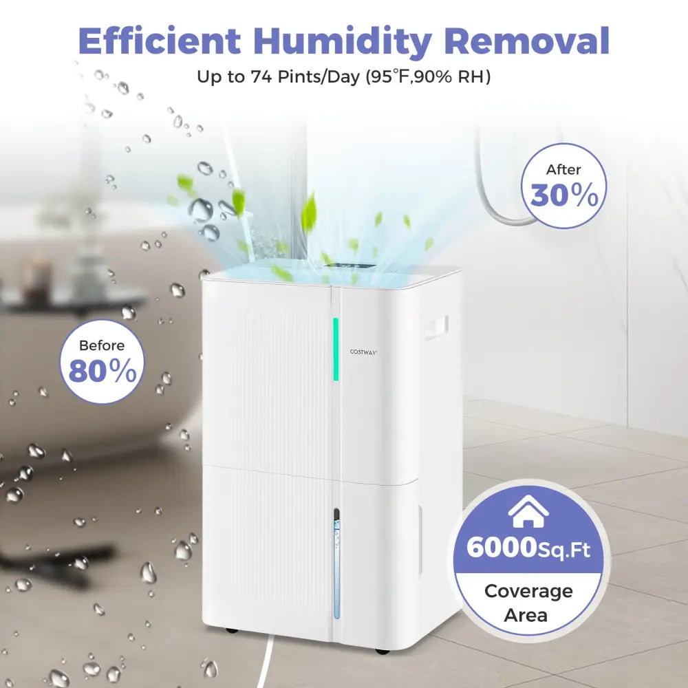 74/96 Pints Dehumidifier for Home 4500/5500 Sq. Ft Dehumidifier with 3 Modes-74 Pints - White - Dehumidifiers