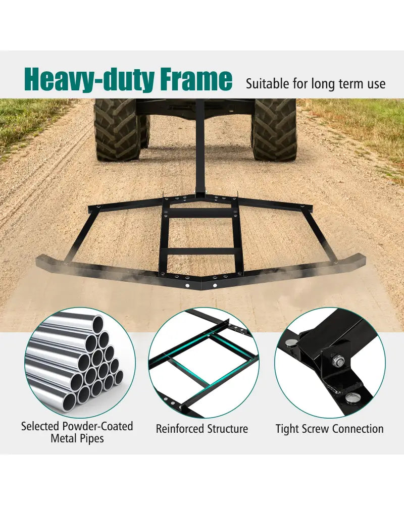 74 inch Wide Driveway Drag Tow Behind Landscape Leveling Rake with Reinforced Bars-Black - Black - Lawn Care Tools