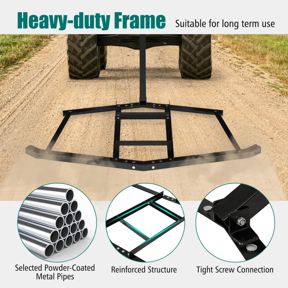 74 inch Wide Driveway Drag Tow Behind Landscape Leveling Rake with Reinforced Bars-Black - Black - Lawn Care Tools