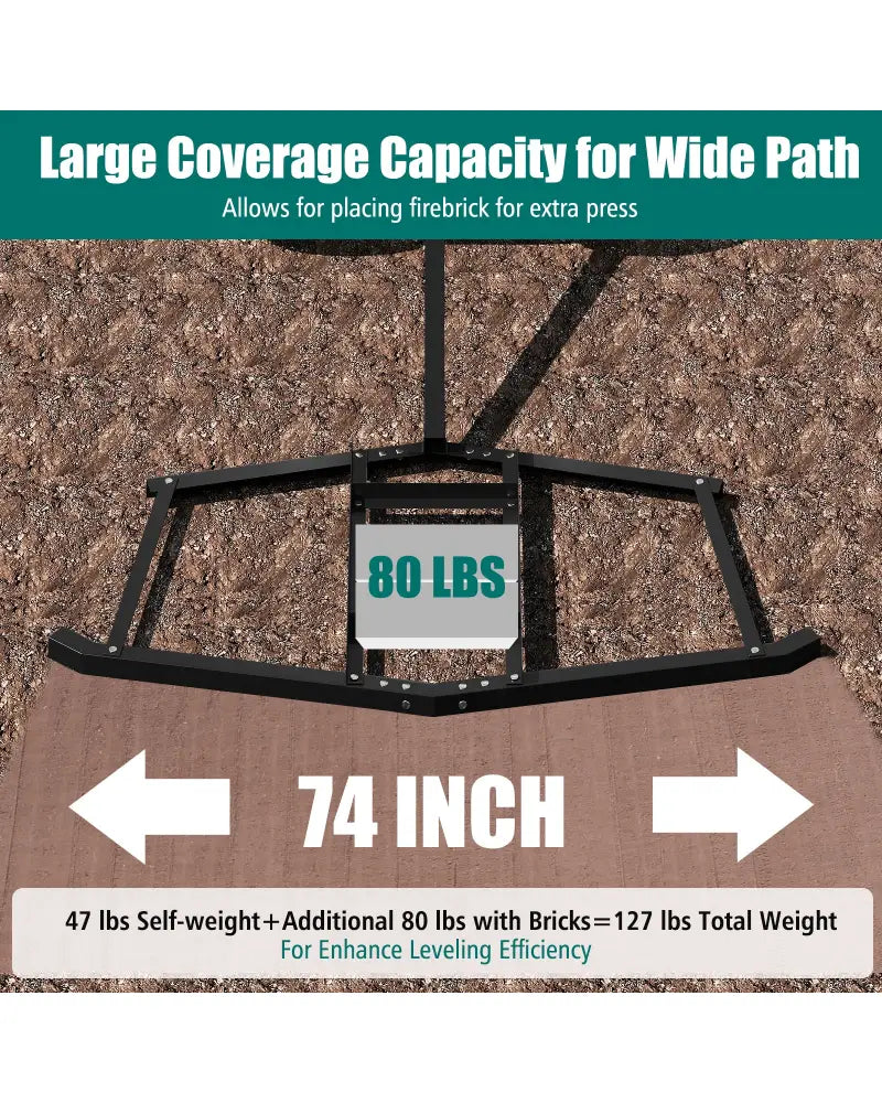 74 inch Wide Driveway Drag Tow Behind Landscape Leveling Rake with Reinforced Bars-Black - Black - Lawn Care Tools