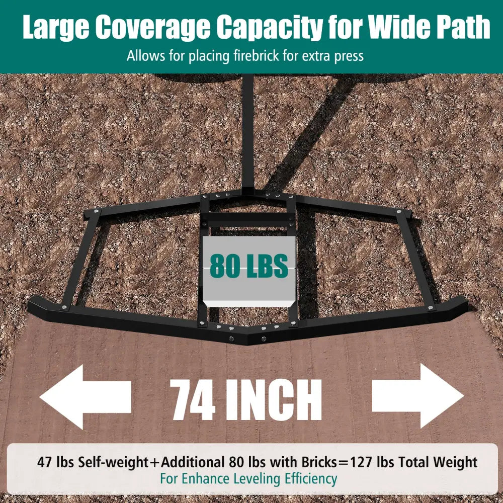 74 inch Wide Driveway Drag Tow Behind Landscape Leveling Rake with Reinforced Bars-Black - Black - Lawn Care Tools