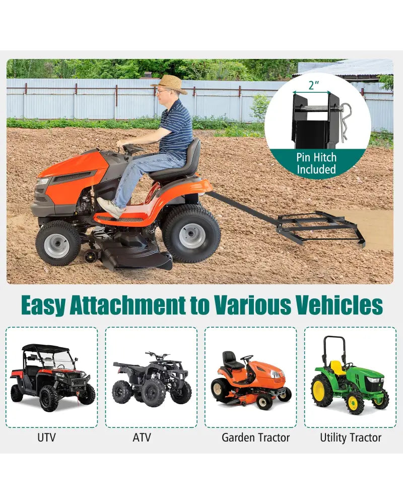 74 inch Wide Driveway Drag Tow Behind Landscape Leveling Rake with Reinforced Bars-Black - Black - Lawn Care Tools