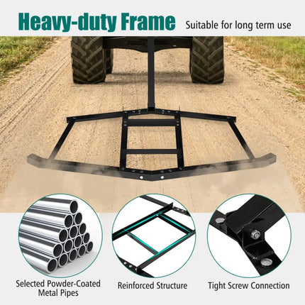 74 inch Wide Driveway Drag Tow Behind Landscape Leveling Rake with Reinforced Bars-Black - Black - Lawn Care Tools