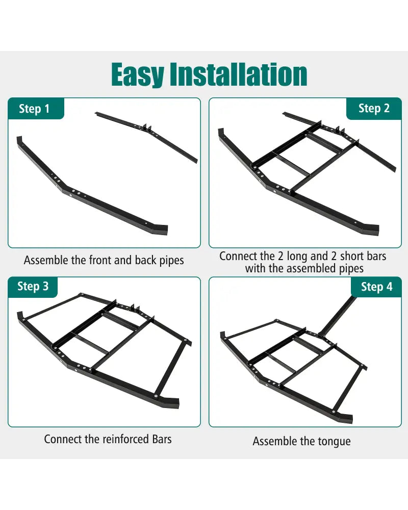 74 inch Wide Driveway Drag Tow Behind Landscape Leveling Rake with Reinforced Bars-Black - Black - Lawn Care Tools