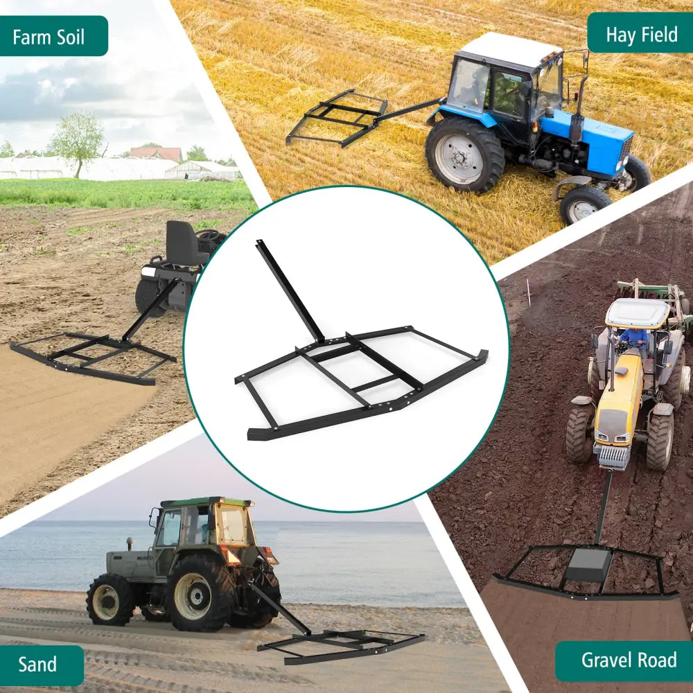 74 inch Wide Driveway Drag Tow Behind Landscape Leveling Rake with Reinforced Bars-Black - Black - Lawn Care Tools