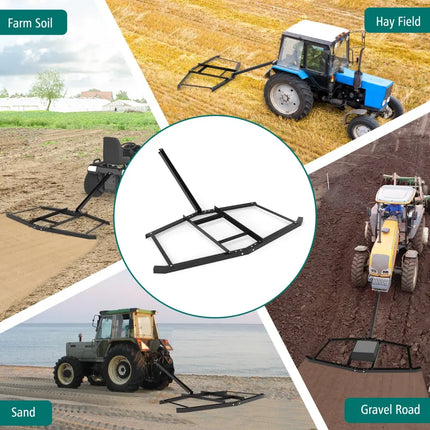 74 inch Wide Driveway Drag Tow Behind Landscape Leveling Rake with Reinforced Bars-Black - Black - Lawn Care Tools