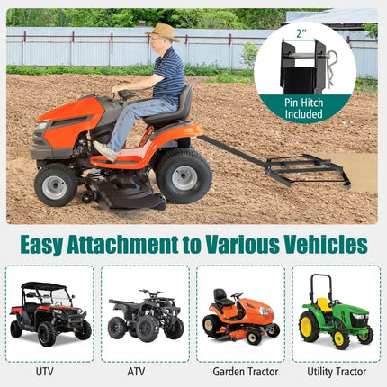 74 inch Wide Driveway Drag Tow Behind Landscape Leveling Rake with Reinforced Bars-Black - Black - Lawn Care Tools