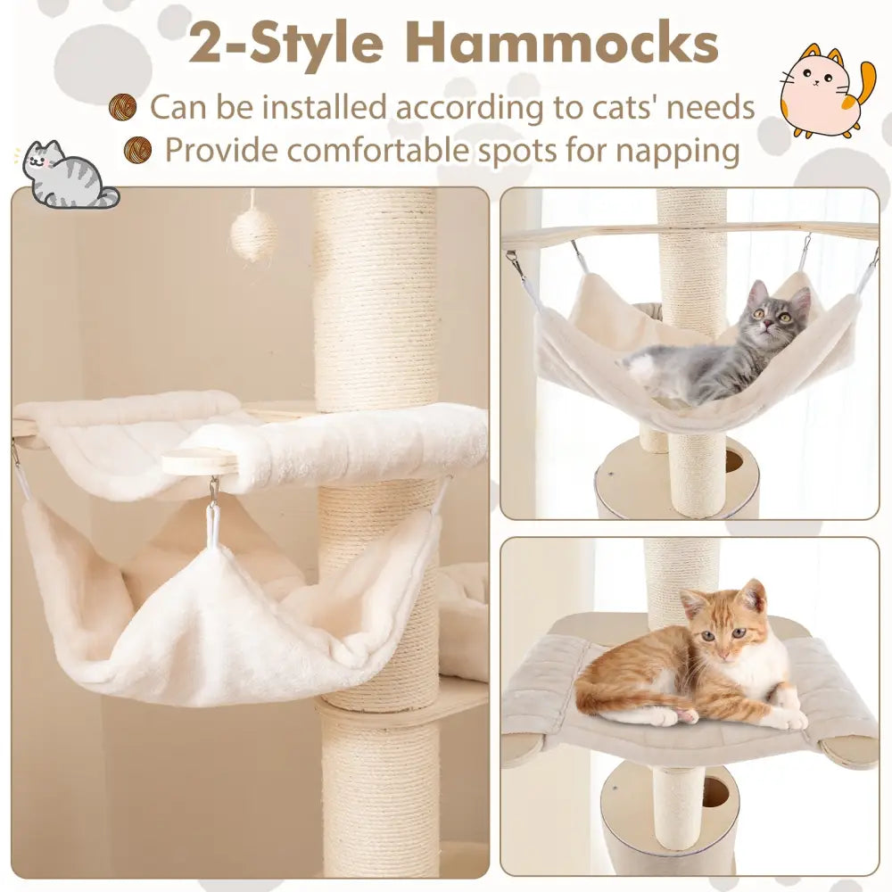 74 Inches Tall Wooden Cat Tower Tree with 2-Story Cat Condo and Washable Cushions-Natural - Natural - Cat Trees Condos