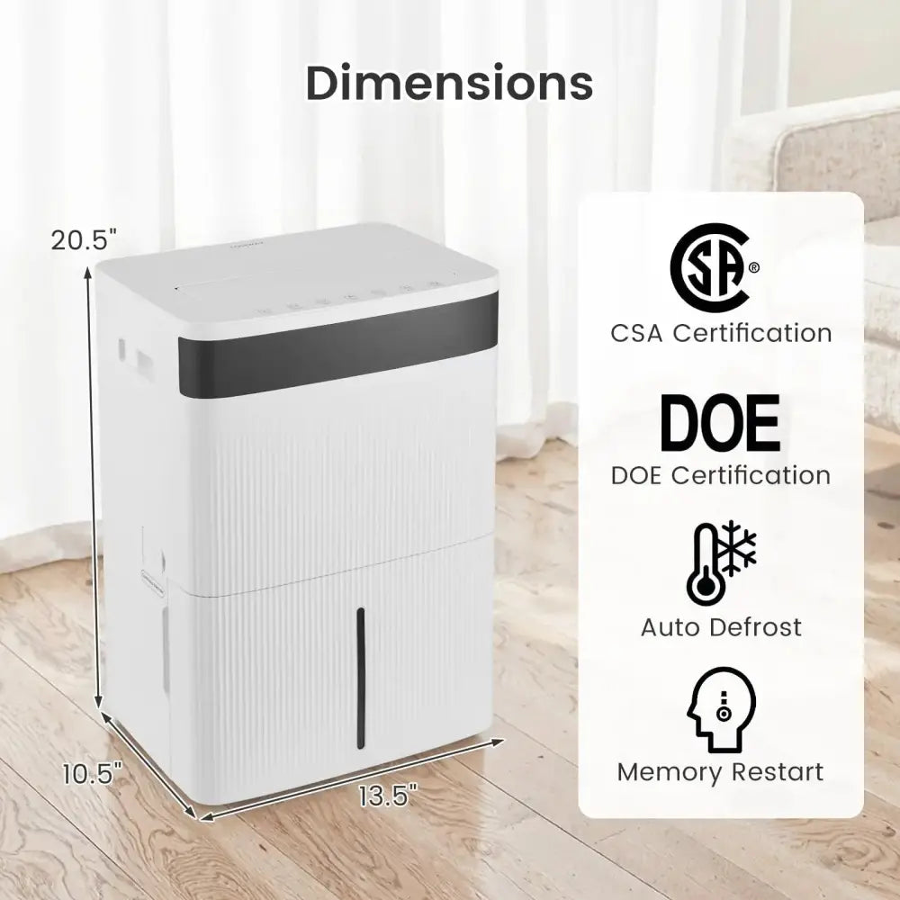 74 Pints Dehumidifier for Home 4500 Sq.Ft Dehumidifier-White Costway