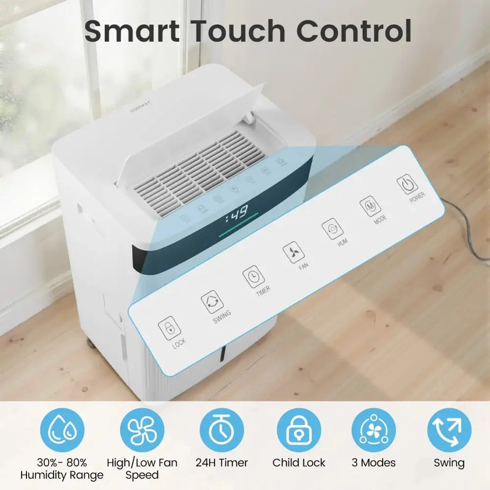 74 Pints Dehumidifier for Home 4500 Sq.Ft Dehumidifier-White Costway