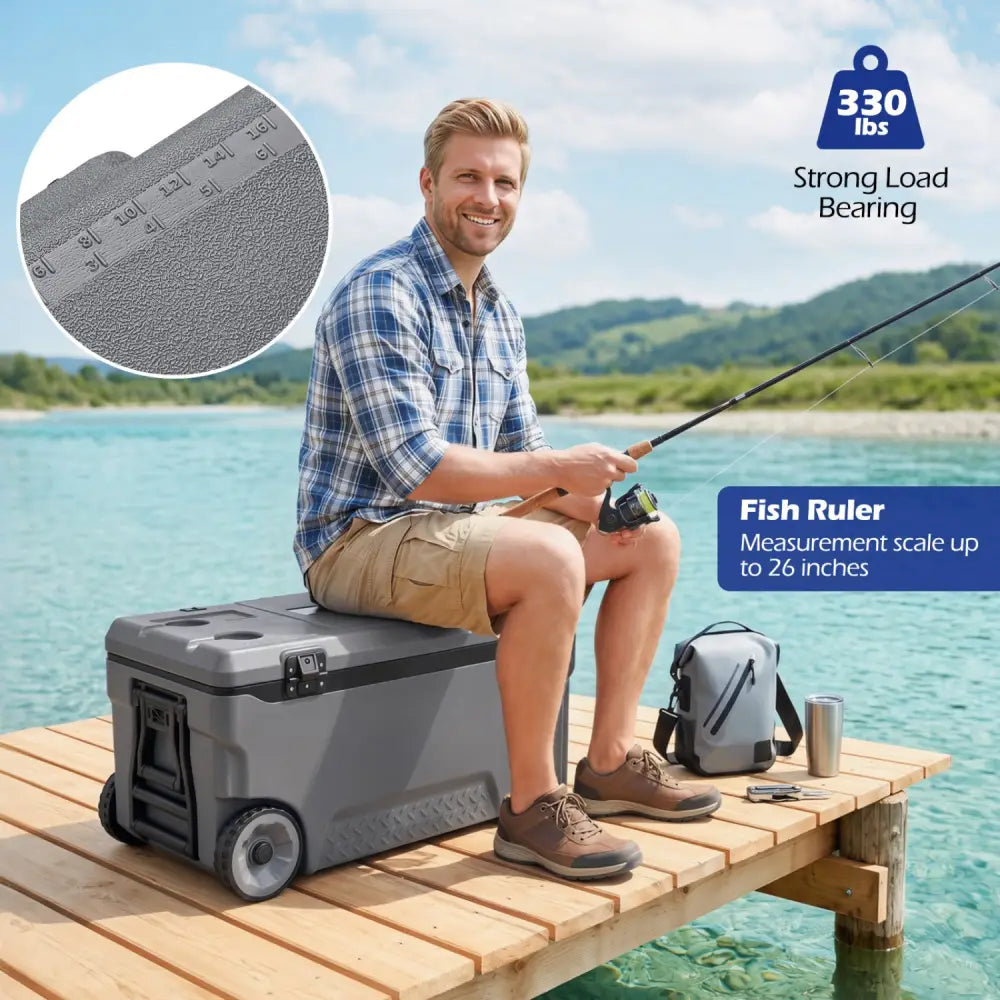 74 Quart Portable Rolling Cooler with Fish Ruler for Outdoor-Gray - Gray - Coolers