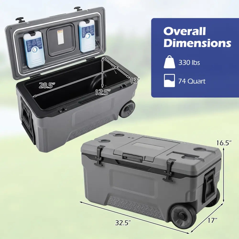 74 Quart Portable Rolling Cooler with Fish Ruler for Outdoor-Gray - Gray - Coolers