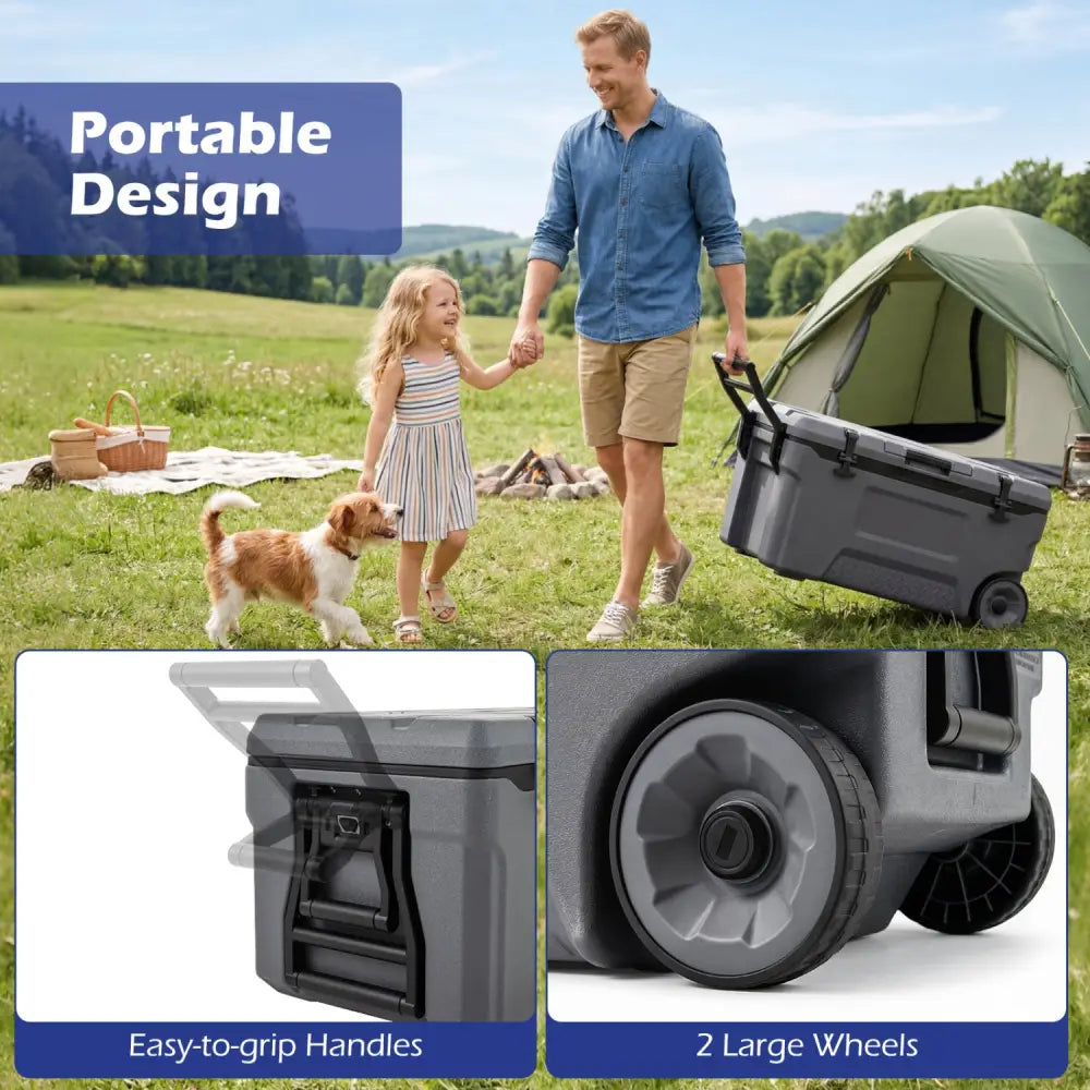 74 Quart Portable Rolling Cooler with Fish Ruler for Outdoor-Gray - Gray - Coolers