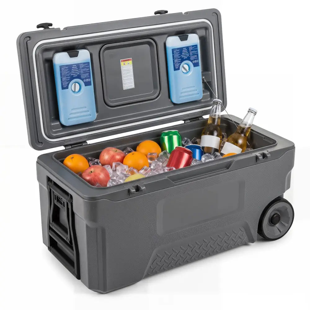 74 Quart Portable Rolling Cooler with Fish Ruler for Outdoor-Gray - Gray - Coolers