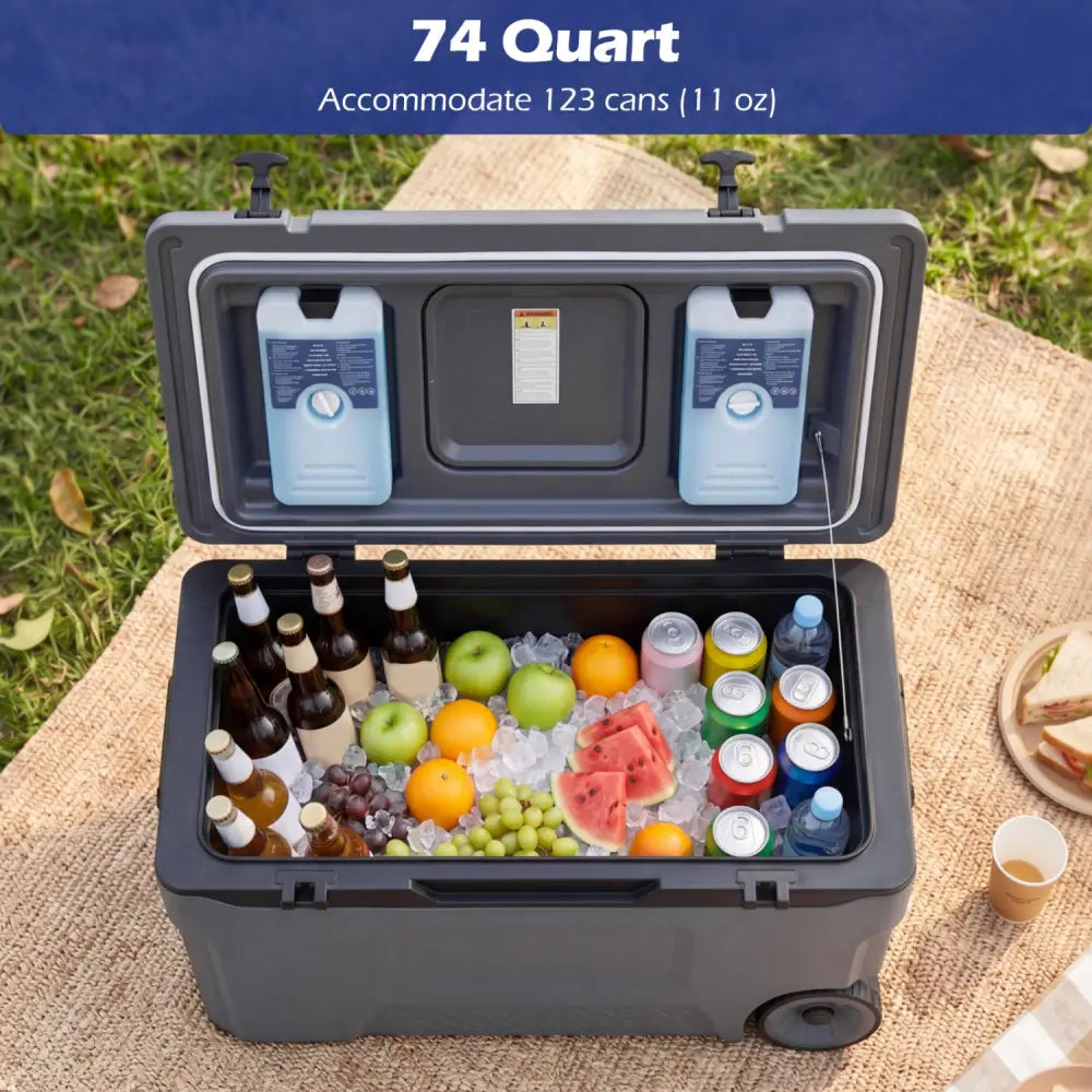 74 Quart Portable Rolling Cooler with Fish Ruler for Outdoor-Gray - Gray - Coolers