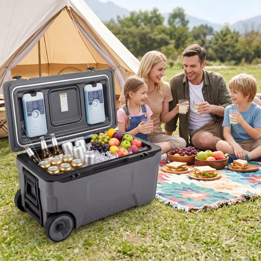 74 Quart Portable Rolling Cooler with Fish Ruler for Outdoor-Gray - Gray - Coolers