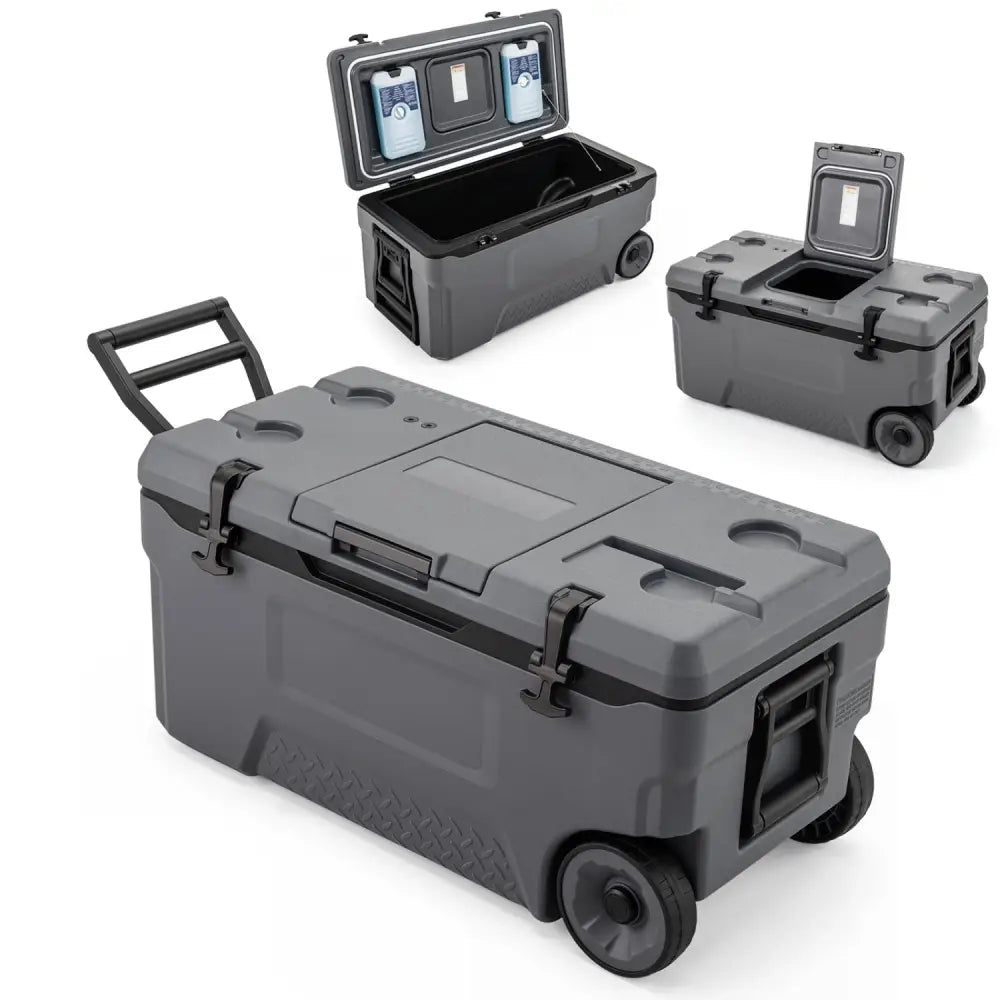 74 Quart Portable Rolling Cooler with Fish Ruler for Outdoor-Gray - Gray - Coolers
